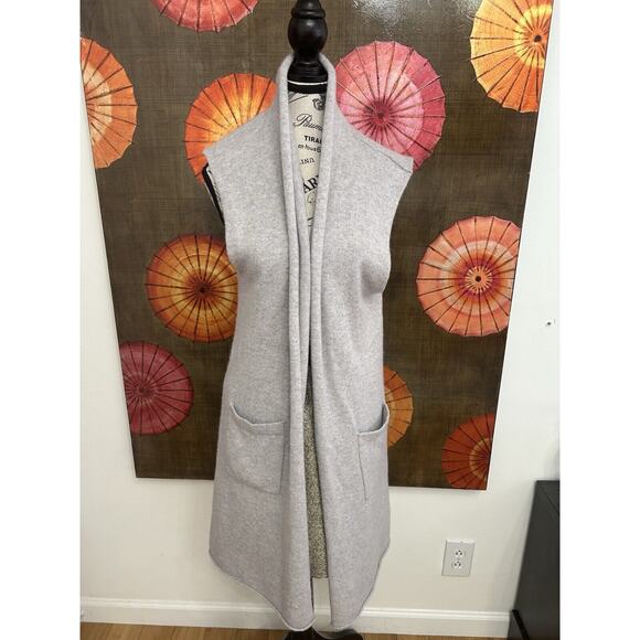 Beryll 100% Cashmere Sleeveless Long Open Front Cardigan Scandinavian Chic Sz - Picture 1 of 5